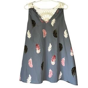 Shein Curve Bluish Gray Feather Print Tank Top Size 2XL